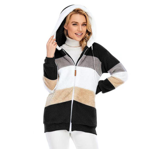 2021  New Autumn and Winter Loose Plush Multi-Color Hooded Jacket